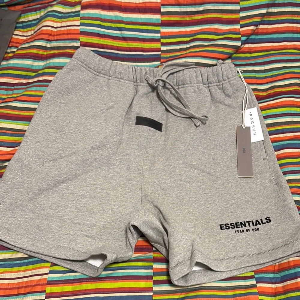 Fear of God, essentials, dark oatmeal size medium shorts, brand new with tags